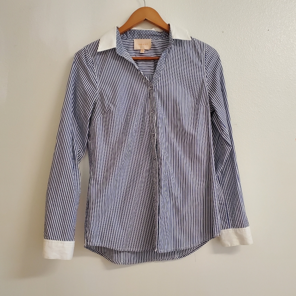 Skies Are Blue Cotton Button Down Stripe Blouse